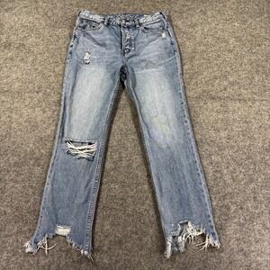 We The Free Jeans Womens 28 Blue High Rise Straight Distressed Raw Hem Denim